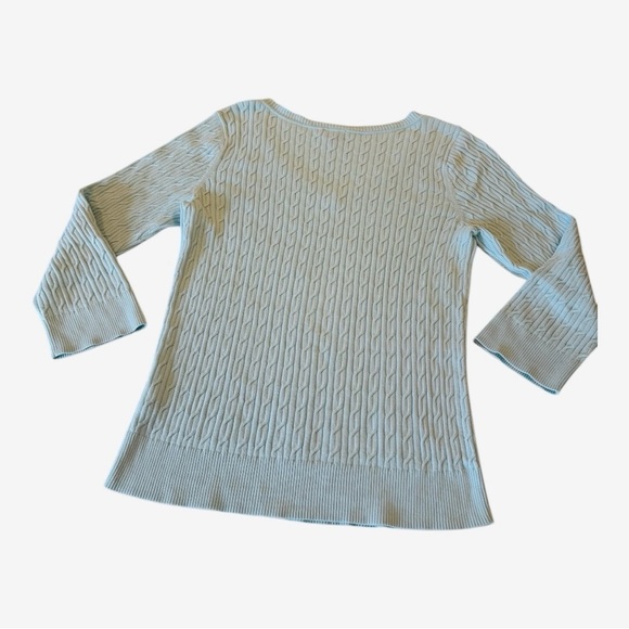Talbots Sweater Powder Blue V-Neck Cable Knit Pima Pullover Cotton 3/4 Sleeve L - Picture 9 of 13